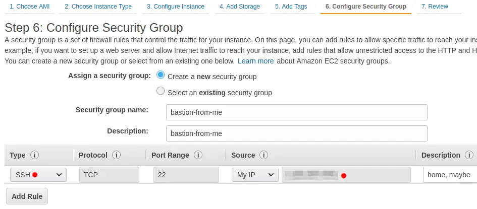 New Security Group for Bastion SSH