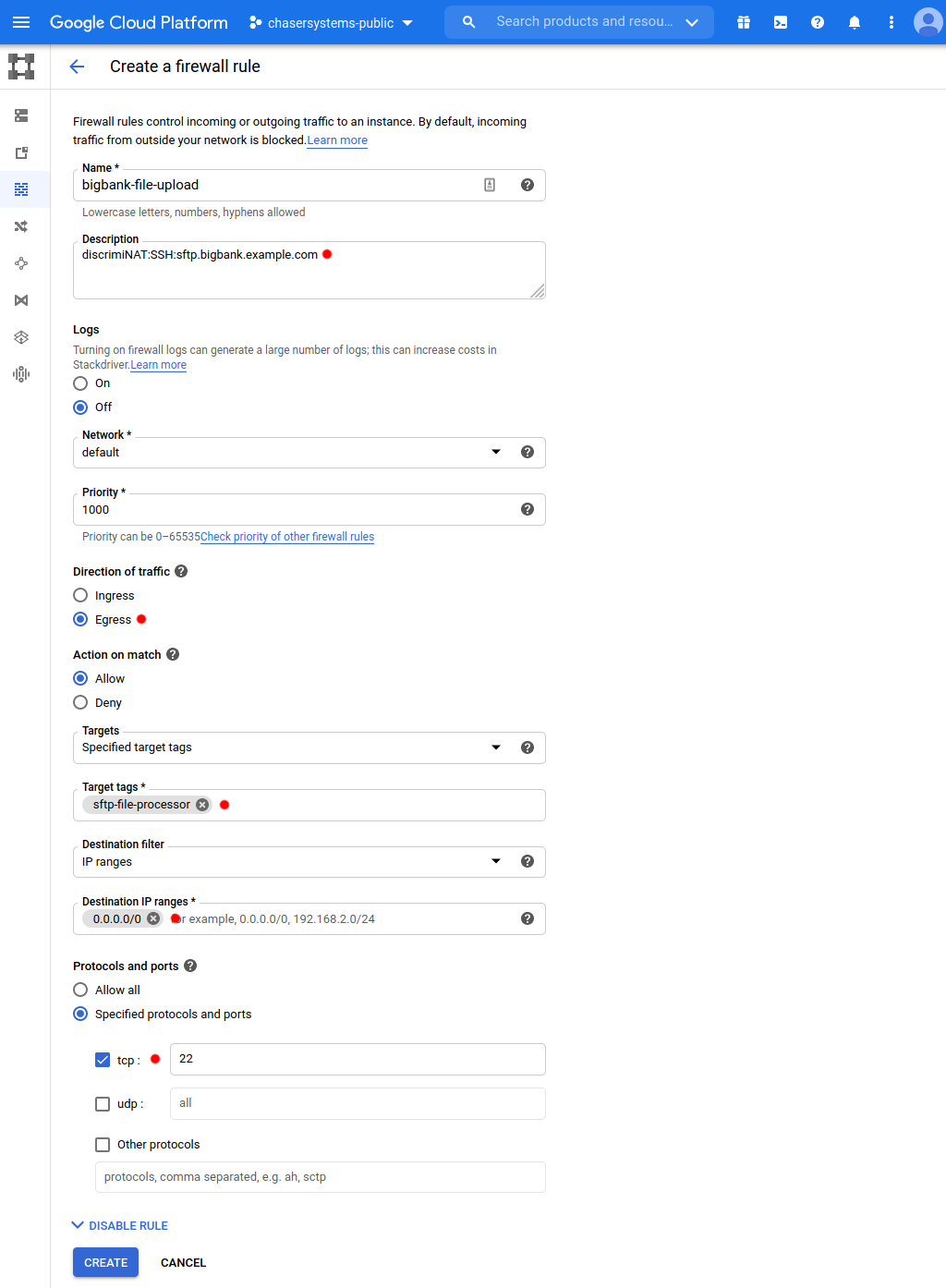 GCP Create Firewall Rule with FQDN