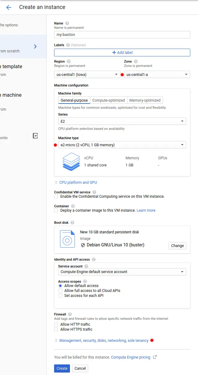 GCP Create a Bastion Host VM